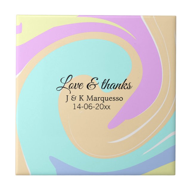 Kärlek och tack för färgade marmor bröllop namn kakelplatta (Framsidan)