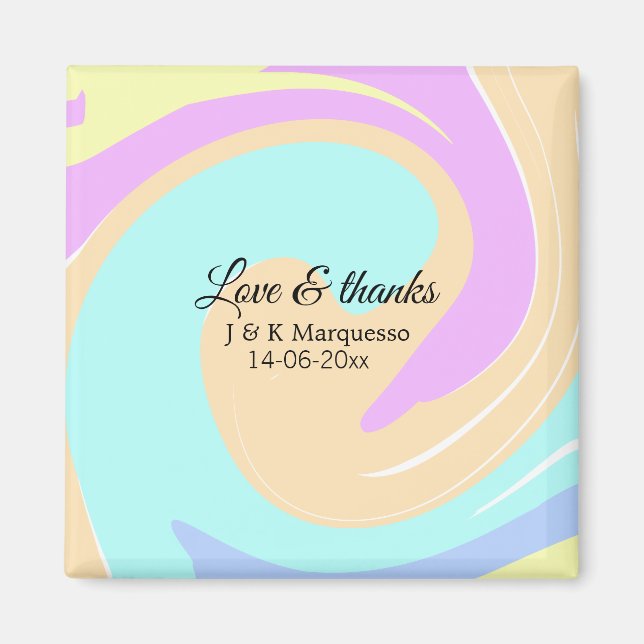 Kärlek och tack för färgade marmor bröllop namn magnet (Framsidan)