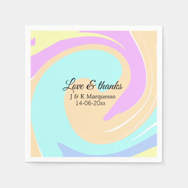 Kärlek och tack för färgade marmor bröllop namn pappersservett (Framsidan)