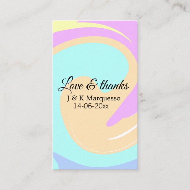 Kärlek och tack för färgade marmor bröllop namn visitkort (Framsida)