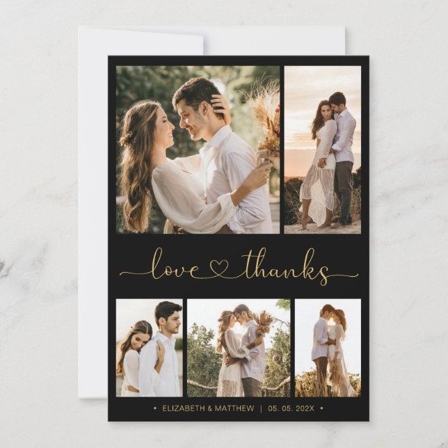 Kärlek och tack för Heart-skript Photo Collage Brö Kort (Framsida)