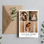 Kärlek och tack för Modern Photo Tack<br><div class="desc">Den moderna fotokollage-designen "Så tacksam" bröllop tackar dig för att du har fått ett vitt kort med grått-text - skräddarsydd med fyra av dina favoritfoton på bröllopsdagen och ditt tack.</div>