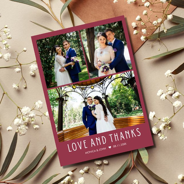 Kärlek och tack för Red Modern Photo Tack Kort (Skapare uppladdad)