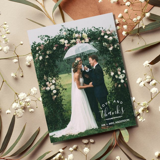 Kärlek och tack Foto Bröllop Tack Kort (Love and Thanks Photo Wedding Thank You Postcard)