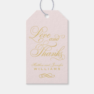 Kärlek och tack Guld kalligrafi monogram förmån Presentetikett