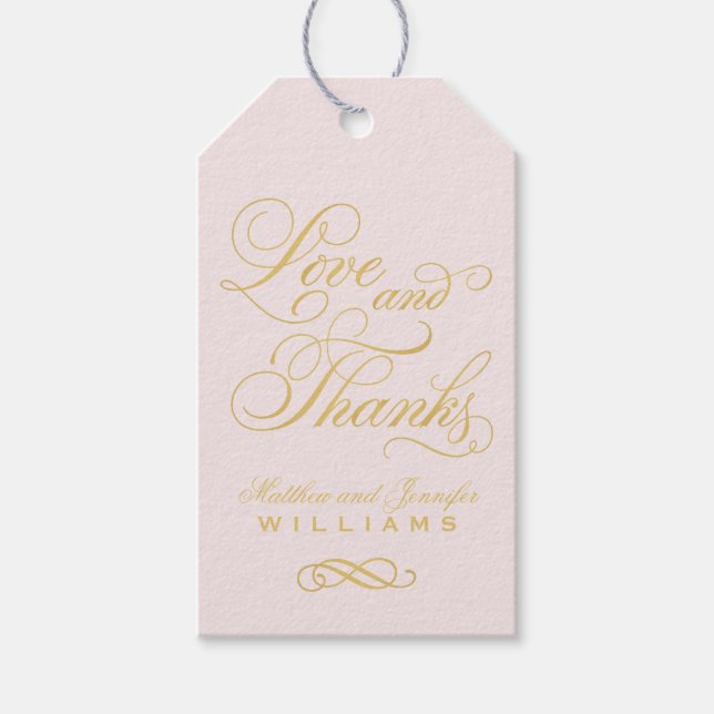 Kärlek och tack Guld kalligrafi monogram förmån Presentetikett (Framsidan)