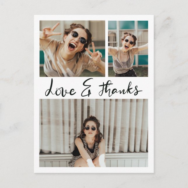 Kärlek och tack, handskrivna foton i tre Student Vykort (Framsida)