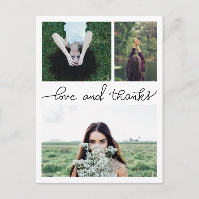 Kärlek och tack, handskrivna foton i tre Student Vykort (Framsida)