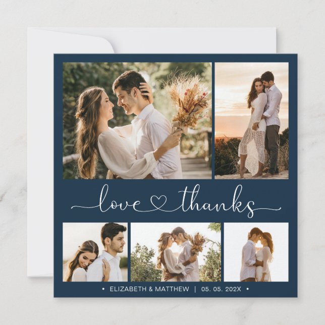 Kärlek och tack Heart 5 Photo Collage Bröllop (Framsida)