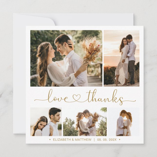 Kärlek och tack Heart 5 Photo Collage Bröllop (Framsida)