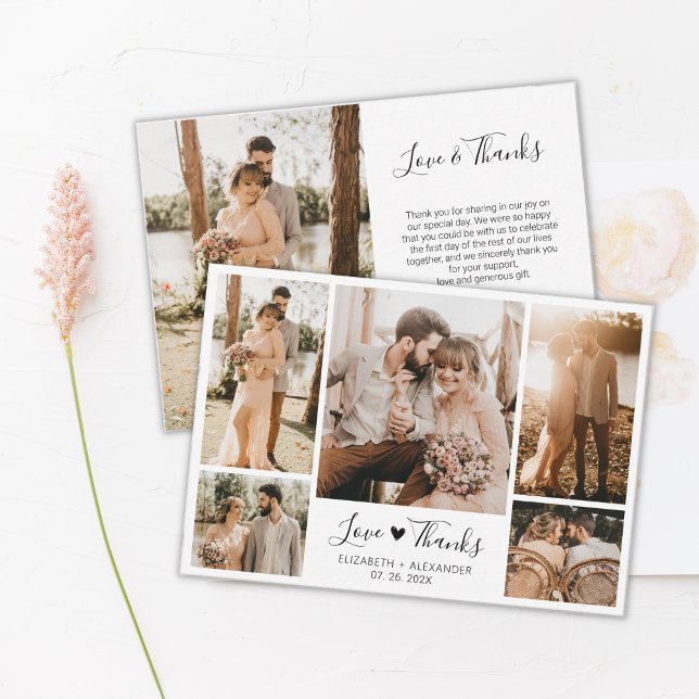 Kärlek och tack Heart Bröllop Photo Collage Kort (Skapare uppladdad)