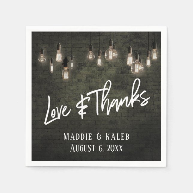 Kärlek och tack Industribrickor med Edison Ljus Pappersservett (Framsidan)