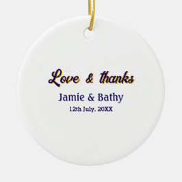Kärlek och tack lila orange ett par namn datum julgransprydnad keramik