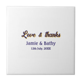 Kärlek och tack lila orange ett par namn datum kakelplatta