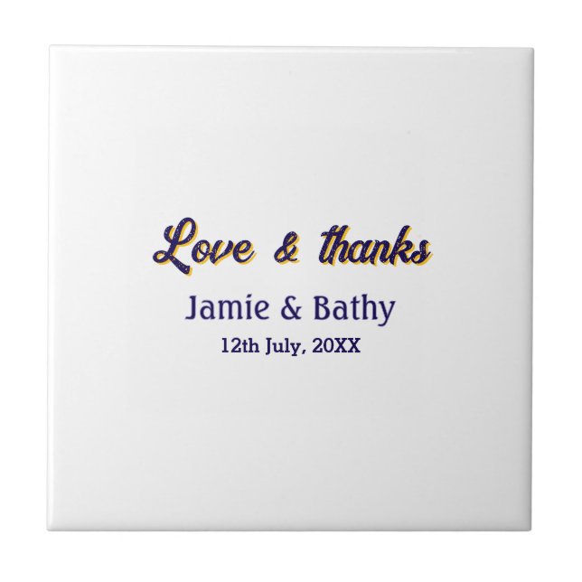 Kärlek och tack lila orange ett par namn datum kakelplatta (Framsidan)