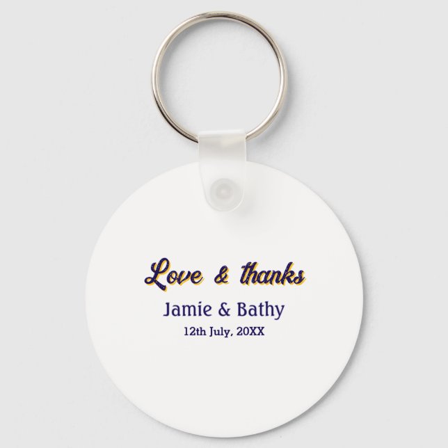 Kärlek och tack lila orange ett par namn datum nyckelring (Framsida)