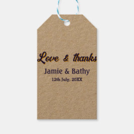 Kärlek och tack lila orange ett par namn datum presentetikett