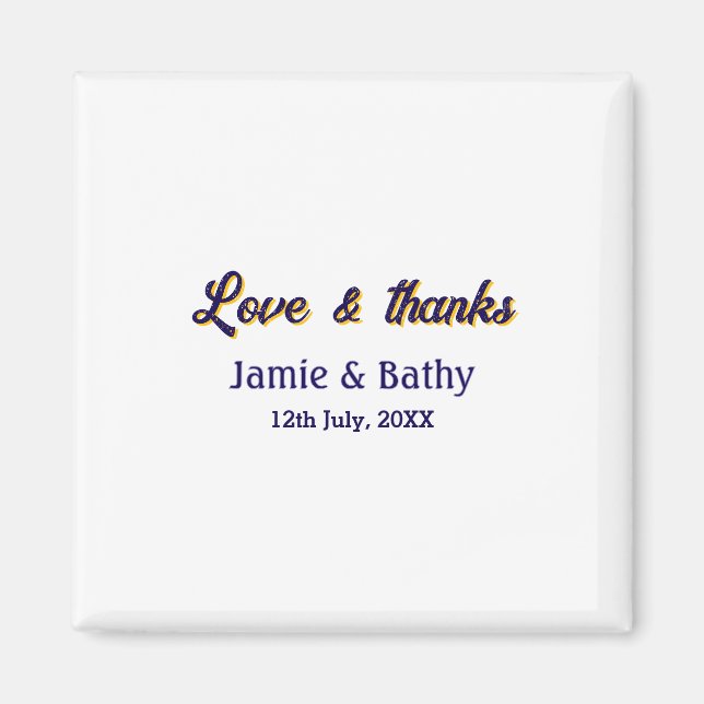 Kärlek och tack lila orange par namn datum magnet (Framsidan)