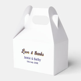 Kärlek och tack lila orange par namn datum presentaskar