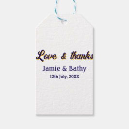 Kärlek och tack lila orange par namn datum presentetikett