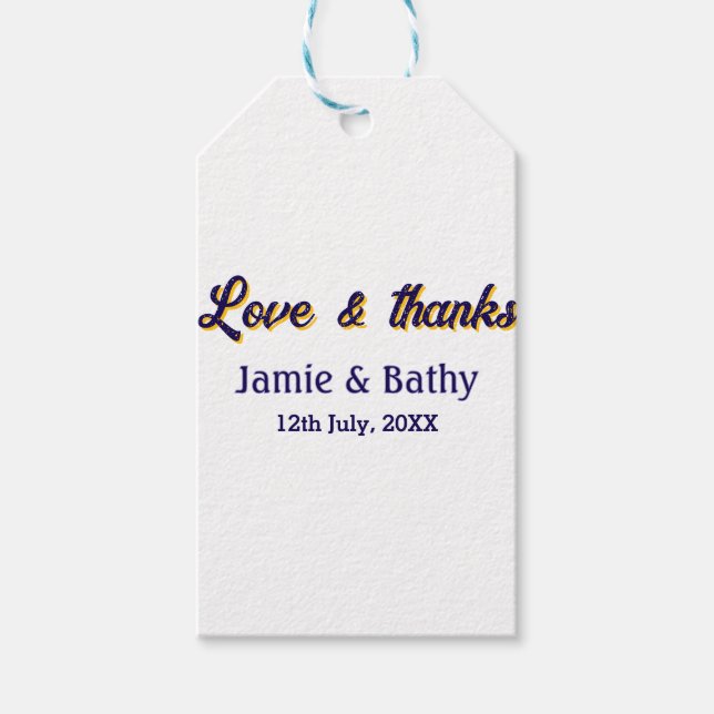 Kärlek och tack lila orange par namn datum presentetikett (Framsidan)