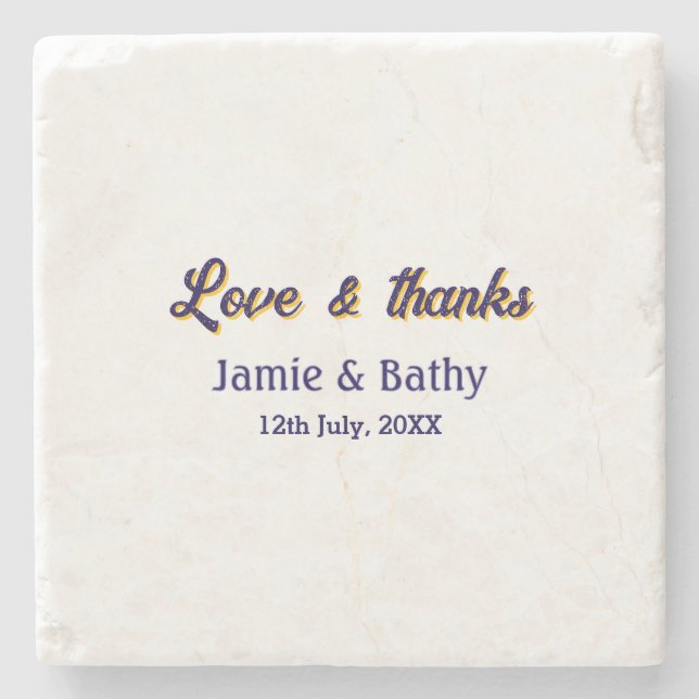 Kärlek och tack lila orange par namn datum stenunderlägg (Framsidan)
