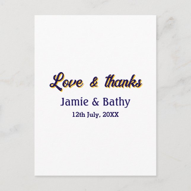 Kärlek och tack lila orange par namn datum vykort (Framsida)