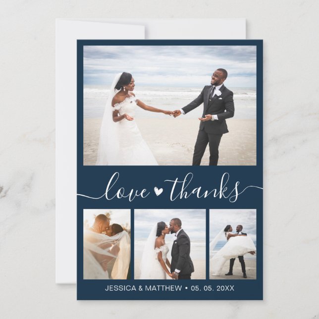 Kärlek och tack, marinsolfoto Collage Bröllop Tack Kort (Framsida)