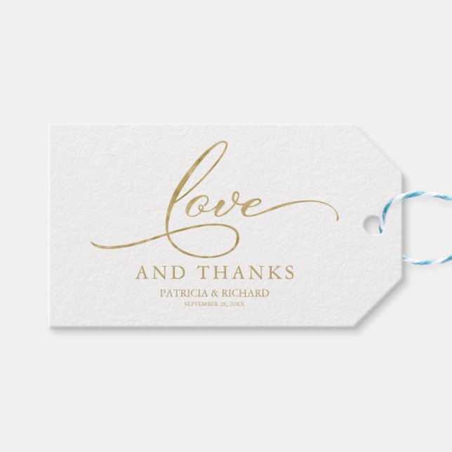Kärlek och tack Märkre för guldblomsterbröllop Presentetikett (Framsidan (Horisontell))