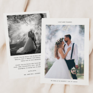 Kärlek och Tack, minimalistiskt Bröllop-foto Tack Kort