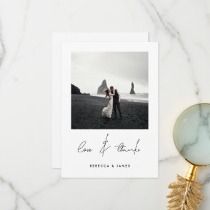Kärlek och tack - minimalt Calligraphy Photo Bröll Kort