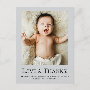 Kärlek och tack Mod Grå Baby Foto Födelse Vykort