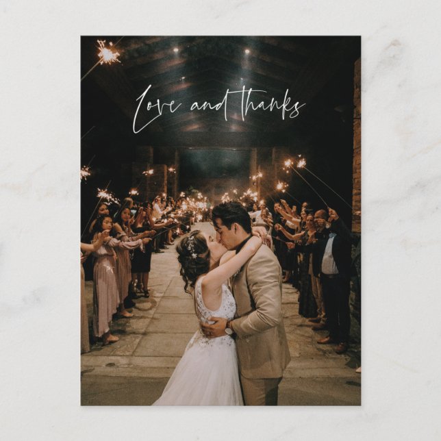 Kärlek och Tack Modern Photo Bröllop Tack Vykort (Framsida)