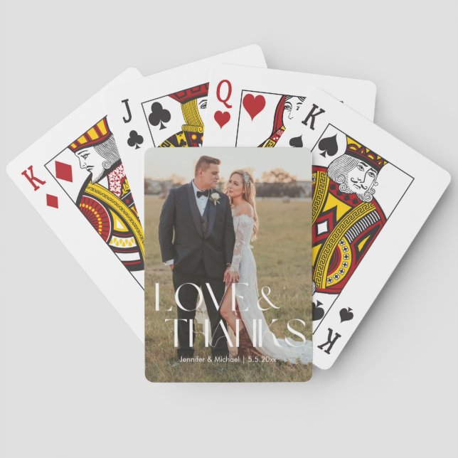 kärlek och tack modern script bröllopsfoto casinokort (Baksidan)
