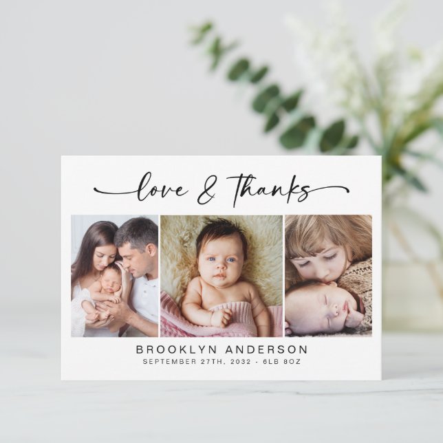 Kärlek och tack | Modern tre foto Nyfödd bebis Kort (Stående Fram)