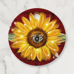 Kärlek och tack Monogram Rustic Bröllop Solros Gåvor Etiketter