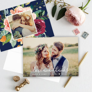 Kärlek och tack Navy Floral Bakgrundsfoto Kort