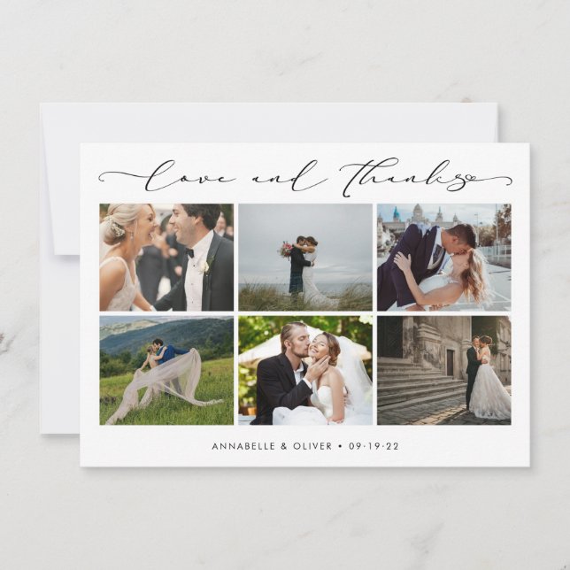 Kärlek och tack Photo Collage Bröllop Kort (Framsida)