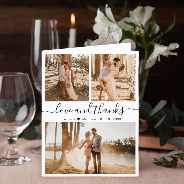 Kärlek och tack Photo Collage Bröllop Tack Kort (Skapare uppladdad)