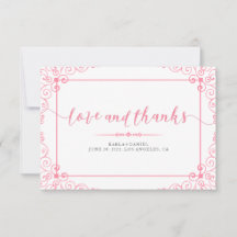 Kärlek och tack Rosa Bröllop Typografi med Ram.