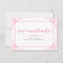 Kärlek och tack Rosa Bröllop Typografi med Ram. Kort