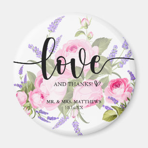 Kärlek och tack Rosa ros & Lavender Tack Magnet