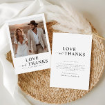 Kärlek och tack - Rustic Boho Photo Bröllop<br><div class="desc">Med de här bho-chic-fototackkorten framför du din hjärtliga tacksamhet på ett vackert sätt. Med ett mjukt,  handskript som täcker över ett svartvitt foto är den här designen en perfekt för att fånga bröllop firande. Låt ditt favoritfoto från bröllop bläddra igenom meddelandet "Kärlek & Tack" för en verkligt personlig beröring.</div>