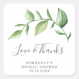 Kärlek och tack Rustik grönska Bröllopsfest Fyrkantigt Klistermärke