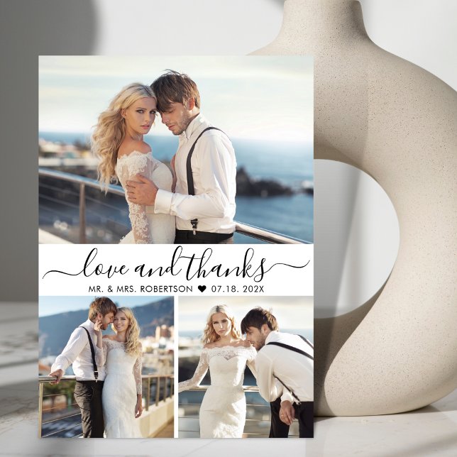 Kärlek och tack, skript 3 Photo Collage Bröllop Tack Kort (Skapare uppladdad)