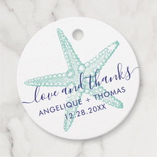 Kärlek och tack Starfish Teal Beach Wedding Gåvor Etiketter