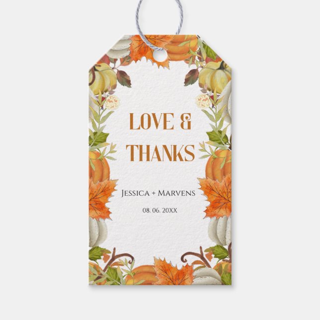 Kärlek och tack till Fall-pumpa bröllop Presentetikett (Framsidan)