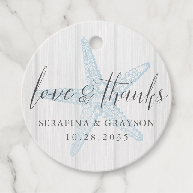 Kärlek och tack till Rustic Beach Starfish Gåvor Etiketter (Framsida)