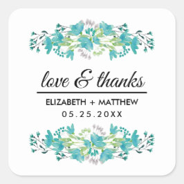 Kärlek och tack. Vår Wildblomsterbröllopstckers Fyrkantigt Klistermärke