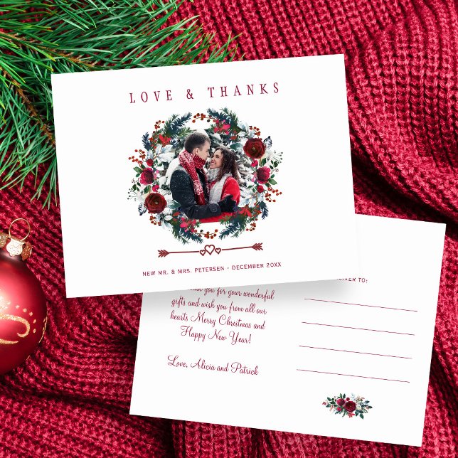 Kärlek och tack Winter Rustic Bröllop Tack Vykort (Skapare uppladdad)